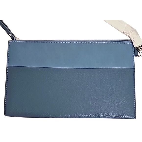 Chico's Pull Tie Zipper Wristlet Accessory Promo Blue Faux Leather 8.5" (NWT) - Picture 2 of 6